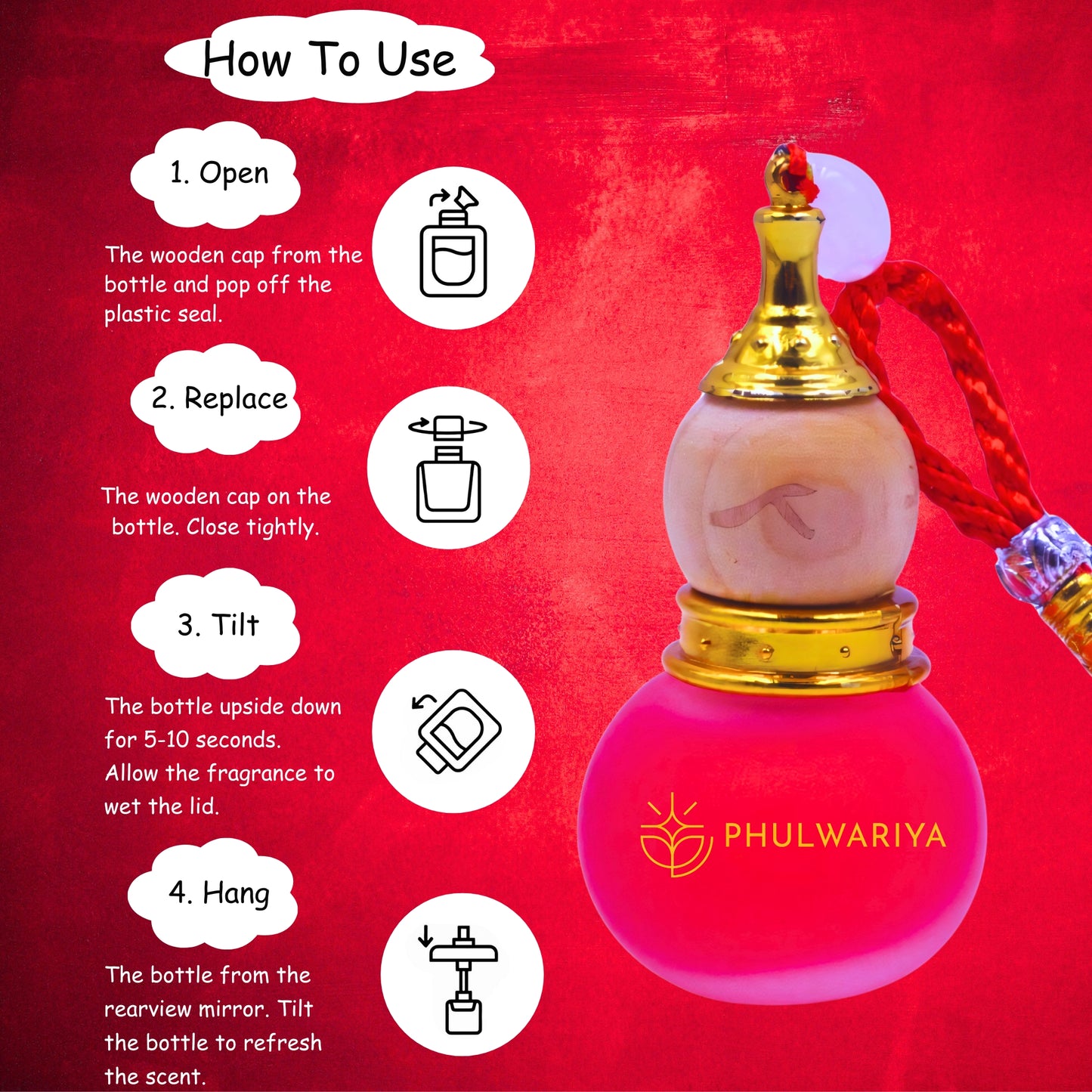 Phulwariya Car Air Freshener | Hanging Glass Bottle | Long-Lasting Fragrance for 28+ Days